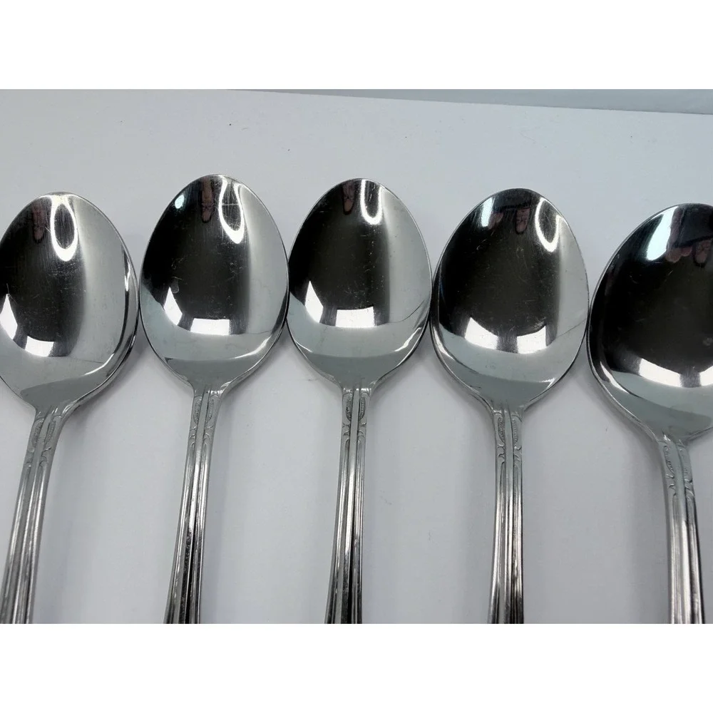 Stanley Roberts DYNASTY Stainless 5 Petal Flower - Set of 8 Soup Spoons Japan
